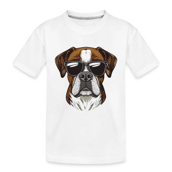cooler Boxer Hund mit Sonnebrille - Kinder Premium Bio T-Shirt - Weiß - Vorne