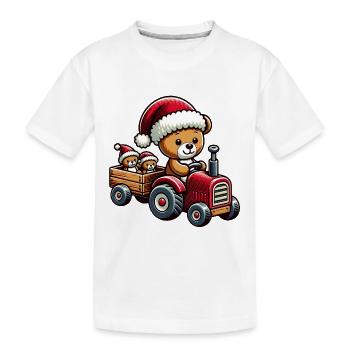 Teddy als Weihnachtsmann mit Traktor - Kinder Premium Bio T-Shirt - Weiß - Vorne
