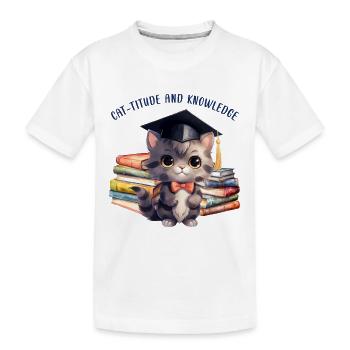 « Cat-Titude Et Connaissance » - T-shirt bio Premium Enfant - blanc - Devant