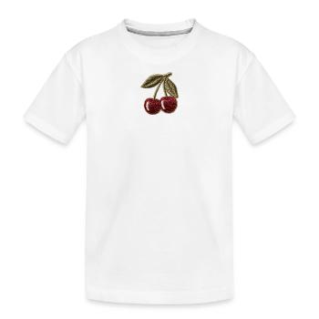 Kirschen Stickoptik Patch Design - Kinder Premium Bio T-Shirt - Weiß - Vorne