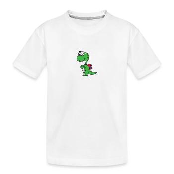 T-Rex mit Rucksack - Kinder Premium Bio T-Shirt - Weiß - Vorne