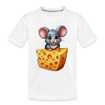 Une souris sur un morceau de fromage - T-shirt bio Premium Enfant - blanc - Devant