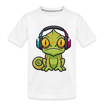 Bébé Caméléon Casque Audio Musique Cartoon - T-shirt bio Premium Enfant - blanc - Devant