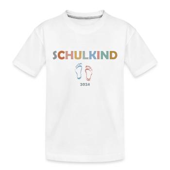 "Schoolchild" lettering with feet - Kids' Premium Organic T-Shirt - white - Front
