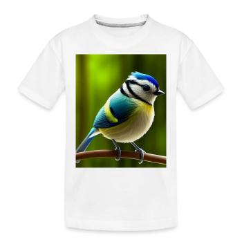 Cool Comic Portrait d’un oiseau de mésange bleue - T-shirt bio Premium Enfant - blanc - Devant