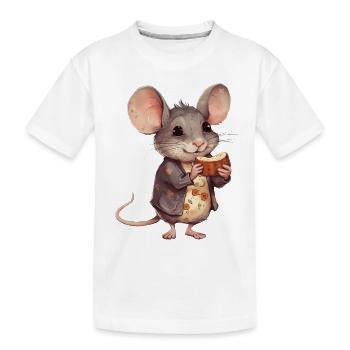 Happy mouse with chocolate biscuit - Kids' Premium Organic T-Shirt - white - Front