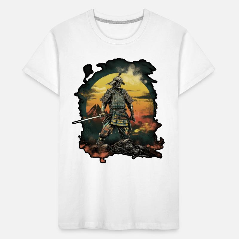 Chinese Warrior emerging from sunset, vector T-shirt bio Premium Enfant