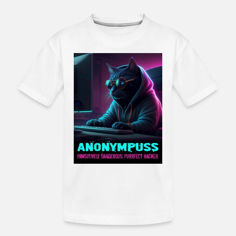 Anonympuss Chat Hacker Drôle Image Chat Mème - T-shirt bio Premium Enfant - blanc