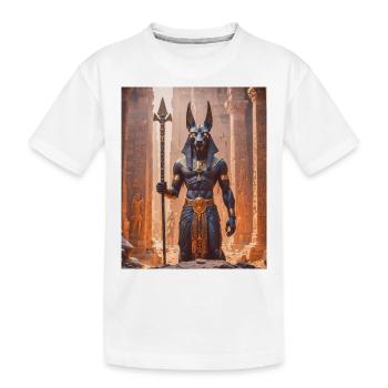 Anubis, schakalköpfiger Gott, steht in einem schemenhaften - Kinder Premium Bio T-Shirt - Weiß - Vorne