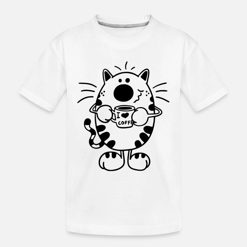 Chat avec café - T-shirt bio Premium Enfant - blanc