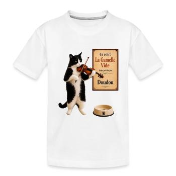 Violin Cat - The Empty Food Bowl - French Language - Kids' Premium Organic T-Shirt - white - Front