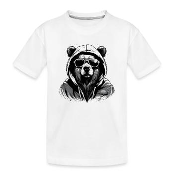 Bear with hoodie and sunglasses black and white - Kids' Premium Organic T-Shirt - white - Front