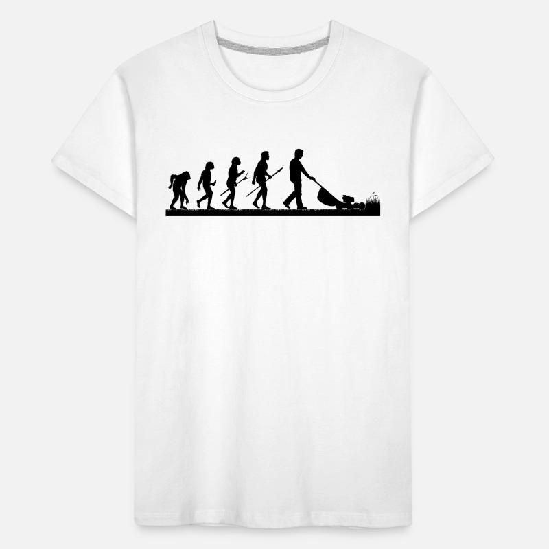 Mann mäht Rasen EVOLUTION Rasenmäher Kleingarten Kinder Premium Bio T-Shirt