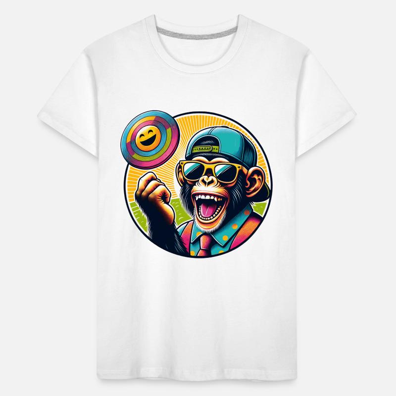 Schimpanse mit Sonnebrille, Basecap und Frisbee Kinder Premium Bio T-Shirt