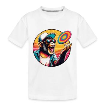 Chimpanzé avec lunettes de soleil, casquette de baseball et frisbee - T-shirt bio Premium Enfant - blanc - Devant