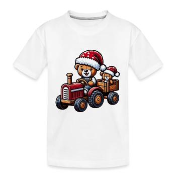 Teddy als Weihnachtsmann mit Traktor - Kinder Premium Bio T-Shirt - Weiß - Vorne