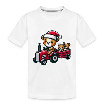 Teddy als Weihnachtsmann mit Traktor - Kinder Premium Bio T-Shirt - Weiß - Vorne