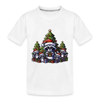 Raccoon family with Christmas tree and gifts - Kids' Premium Organic T-Shirt - white - Front