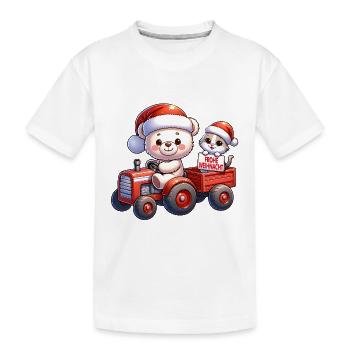 Teddy als Weihnachtsmann mit Traktor und Kätzchen - Kinder Premium Bio T-Shirt - Weiß - Vorne