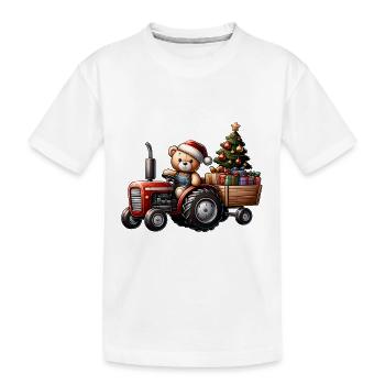 Teddy als Weihnachtsmann mit Traktor - Kinder Premium Bio T-Shirt - Weiß - Vorne