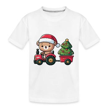 Teddy als Weihnachtsmann mit Traktor und Hänger - Kinder Premium Bio T-Shirt - Weiß - Vorne