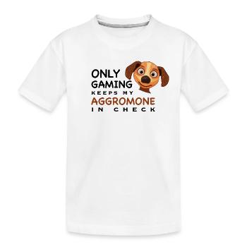 Lustig, Zocken hält Aggromone in Schach, Englisch - Kinder Premium Bio T-Shirt - Weiß - Vorne