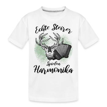 Echte Steirer spielen Harmonika Hirsch Steirische - Kinder Premium Bio T-Shirt - Weiß - Vorne