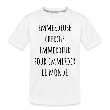 Emmerdeuse cherche emmerdeur pour emmerder monde - T-shirt bio Premium Enfant - blanc - Devant