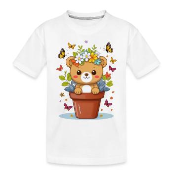 Niedlicher Teddy-Bär im Blumentopf - Kinder Premium Bio T-Shirt - Weiß - Vorne
