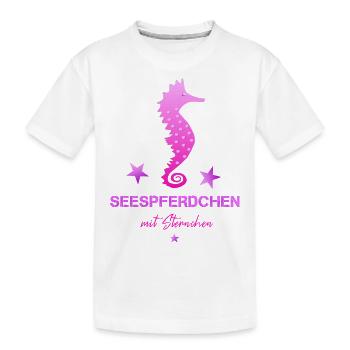 pink seahorse with asterisk swimming badge - Kids' Premium Organic T-Shirt - white - Front