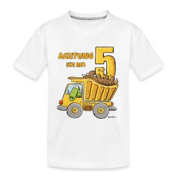Ich bin Fünf LKW Kipplaster Baustelle 5 Geburtstag - Kinder Premium Bio T-Shirt - Weiß - Vorne