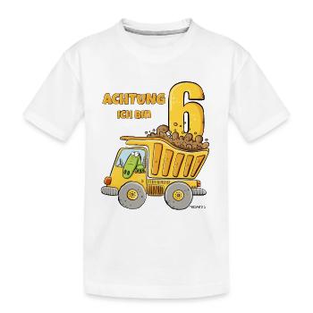 Ich bin Sechs Kipplaster Baustelle 6 Geburtstag - Kinder Premium Bio T-Shirt - Weiß - Vorne