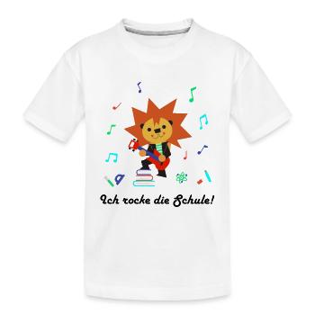 Löwe Rock mit Schulutensilien - Kinder Premium Bio T-Shirt - Weiß - Vorne