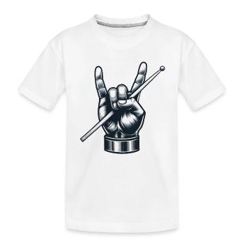 Schlagzeuger Drummer Band Metal Pose Pommesgabel - Kinder Premium Bio T-Shirt - Weiß - Vorne