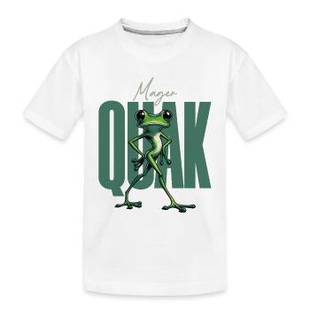 Cooler Cartoon-Frosch „Mager Quak“ Wortspiel - Kinder Premium Bio T-Shirt - Weiß - Vorne