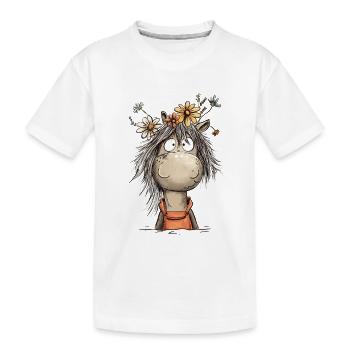Horse With Wildflowers Cartoon Rider - Kids' Premium Organic T-Shirt - white - Front