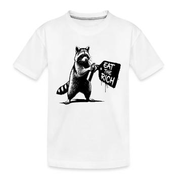 Raccoon Sprayer - EAT THE RICH - Kids' Premium Organic T-Shirt - white - Front