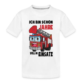 4 Geburtstag Feuerwehr Geschenk Junge 4 Jahre - Kinder Premium Bio T-Shirt - Weiß - Vorne