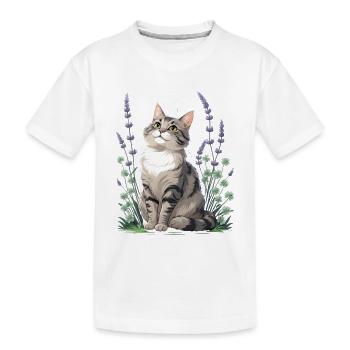 Elegante Katze mit Lavendel und Klee - Kinder Premium Bio T-Shirt - Weiß - Vorne