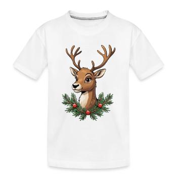 Hirschkopf mit Weihnachtskranz - Kinder Premium Bio T-Shirt - Weiß - Vorne