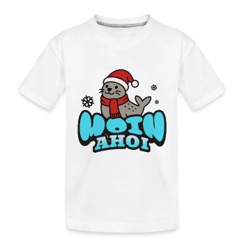 Moin &amp; Ahoi | Phoque avec bonnet de Père Noël - T-shirt bio Premium Enfant - blanc - Devant