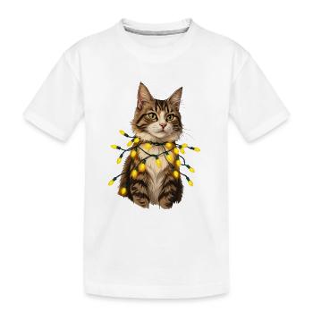 Lichterkatze mit Lampenkette - Kinder Premium Bio T-Shirt - Weiß - Vorne