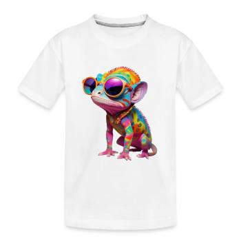 Buntes Chameleon mit Sonnenbrille - Kinder Premium Bio T-Shirt - Weiß - Vorne