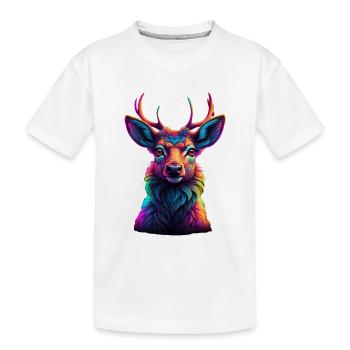 Neonfarbenes Hirschkopf-Porträt - Kinder Premium Bio T-Shirt - Weiß - Vorne
