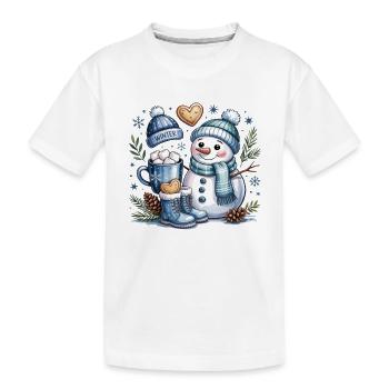 Winter Magic Snowman Cocoa - Kids' Premium Organic T-Shirt - white - Front