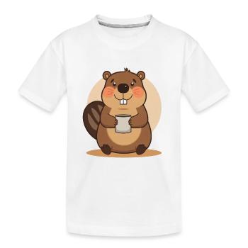 Liebenswerter Biber mit Tasse - Kinder Premium Bio T-Shirt - Weiß - Vorne