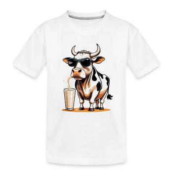 Kuh mit Sonnenbrille Milchshake - Kinder Premium Bio T-Shirt - Weiß - Vorne