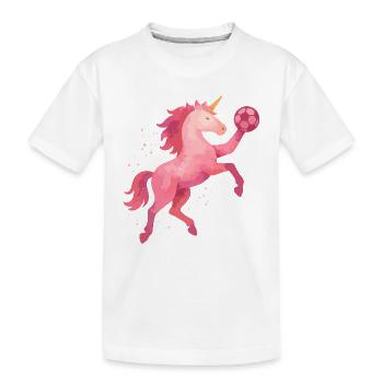Aquarelle licorne Handball, Cheval rose, Fille - T-shirt bio Premium Enfant - blanc - Devant