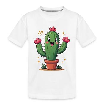 Cactus drôle en pot avec des fleurs - T-shirt bio Premium Enfant - blanc - Devant