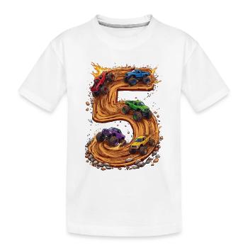 5th Birthday, 5 Year Old Boy, Monster Truck - Kids' Premium Organic T-Shirt - white - Front
